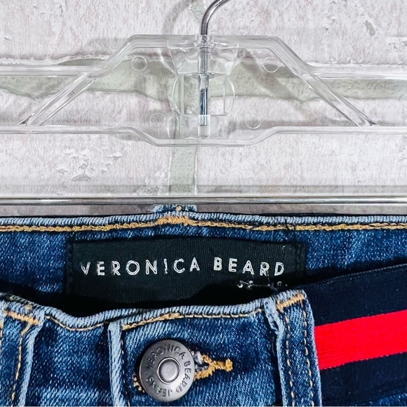 Veronica Beard Carolyn 10” Baby Boot Tuxedo Stripe Jeans Blue Tidal Size 24 - Picture 9 of 13